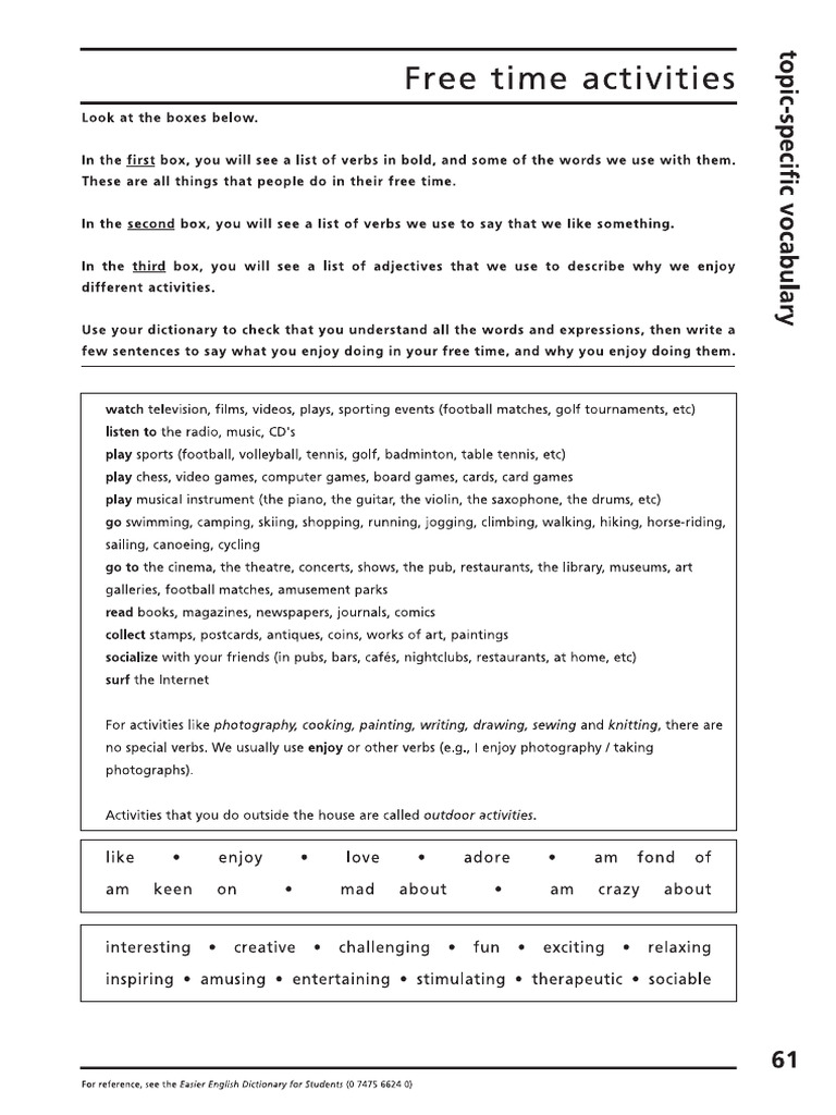 Free Time Activities-Fce+ | PDF