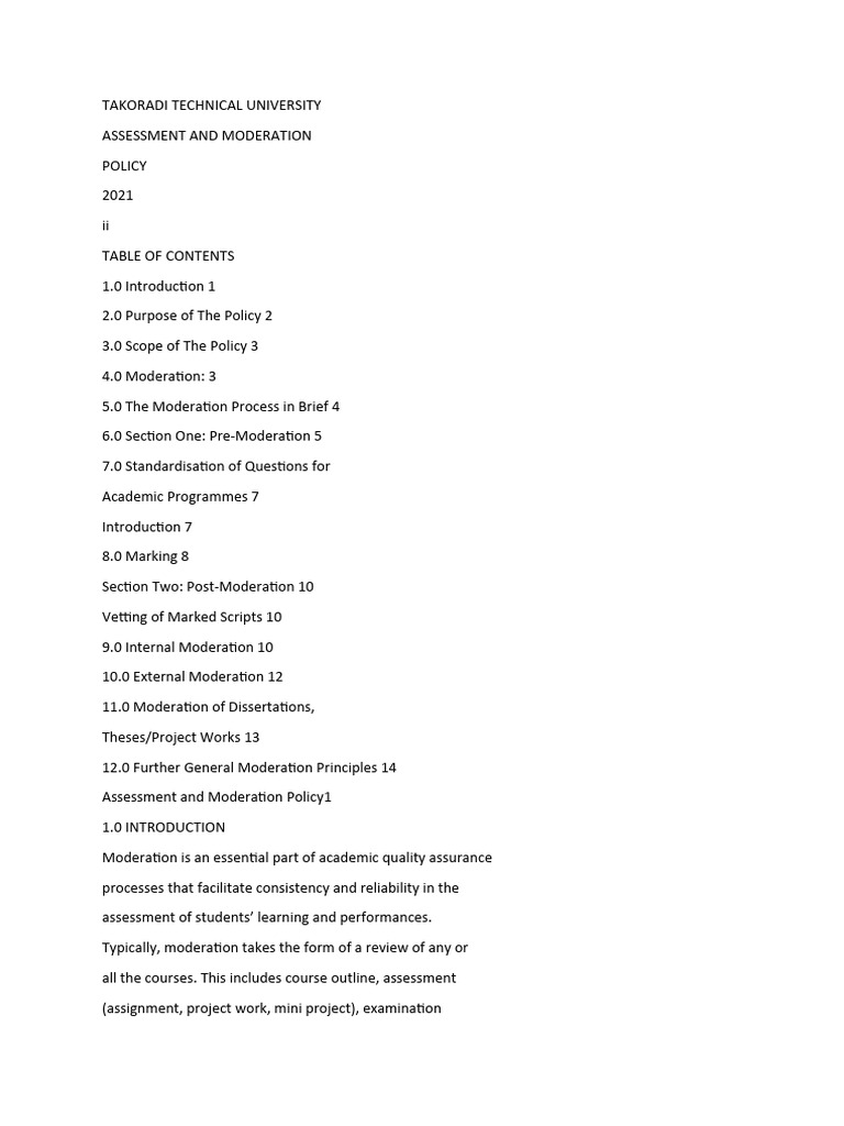Takoradi Technical University Moderation Policy | PDF | Educational ...