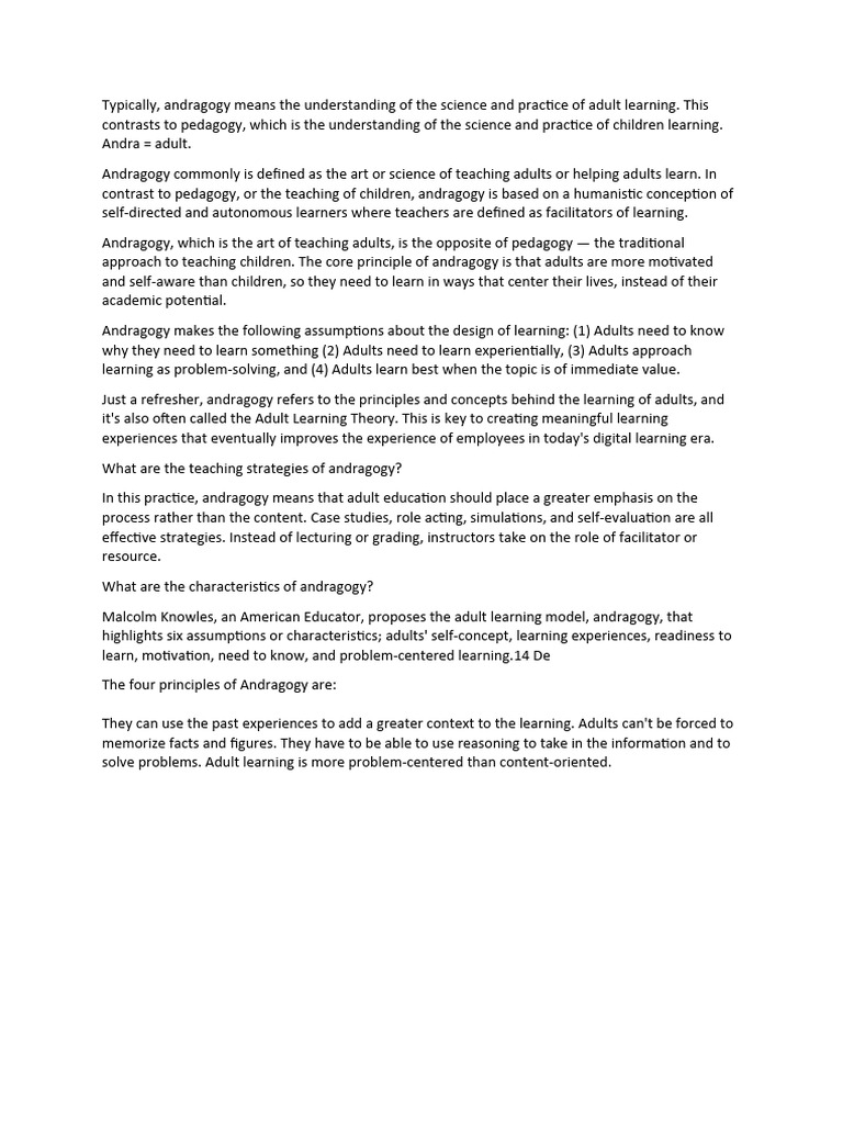 Andragogy Theory PDF