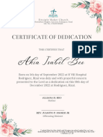 Akia Isabel Beo - Dedication Cert