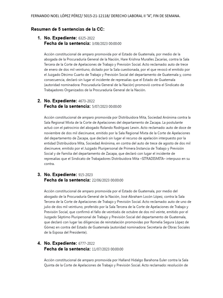 Resumen de 5 Sentencias de La CC | PDF | Guatemala | Sentencia (ley)