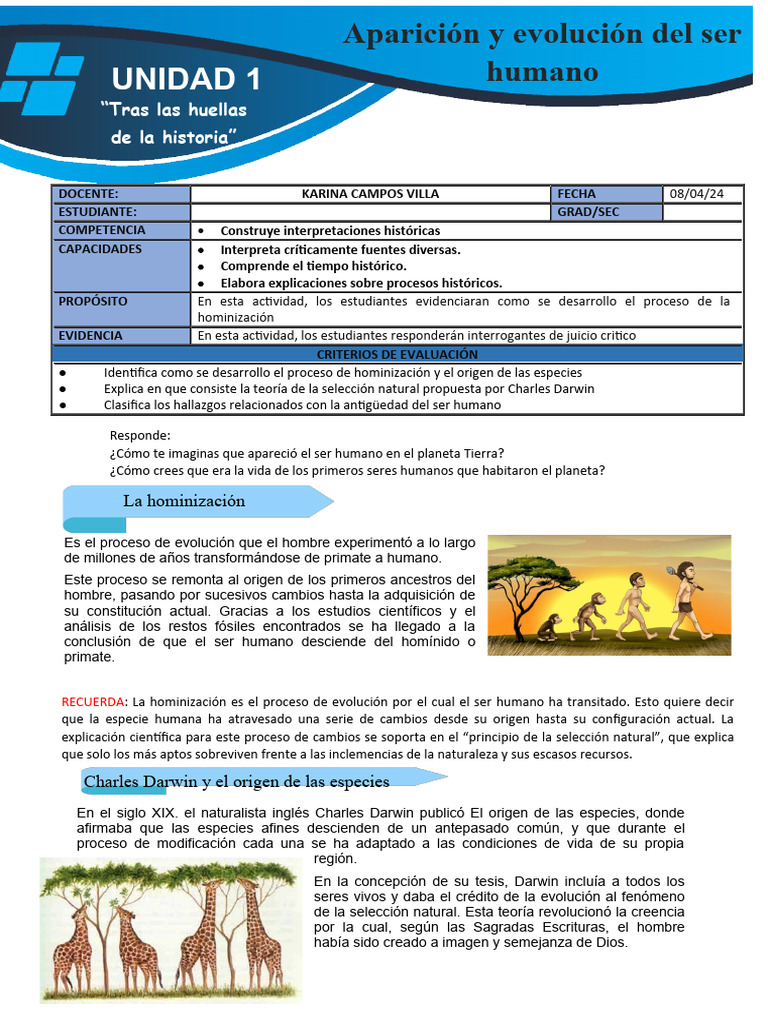 Ficha de Actividad CCSS 1° - Semana 3 | Descargar gratis PDF | Lucy ...