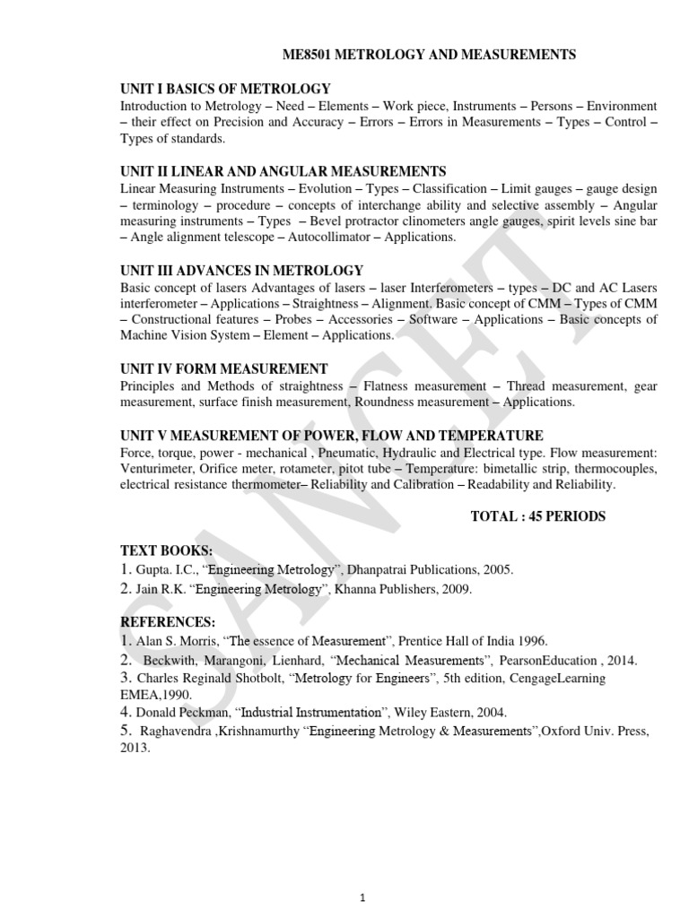 ME8501 Metrology and Measurements Notes | PDF | Engineering Tolerance ...