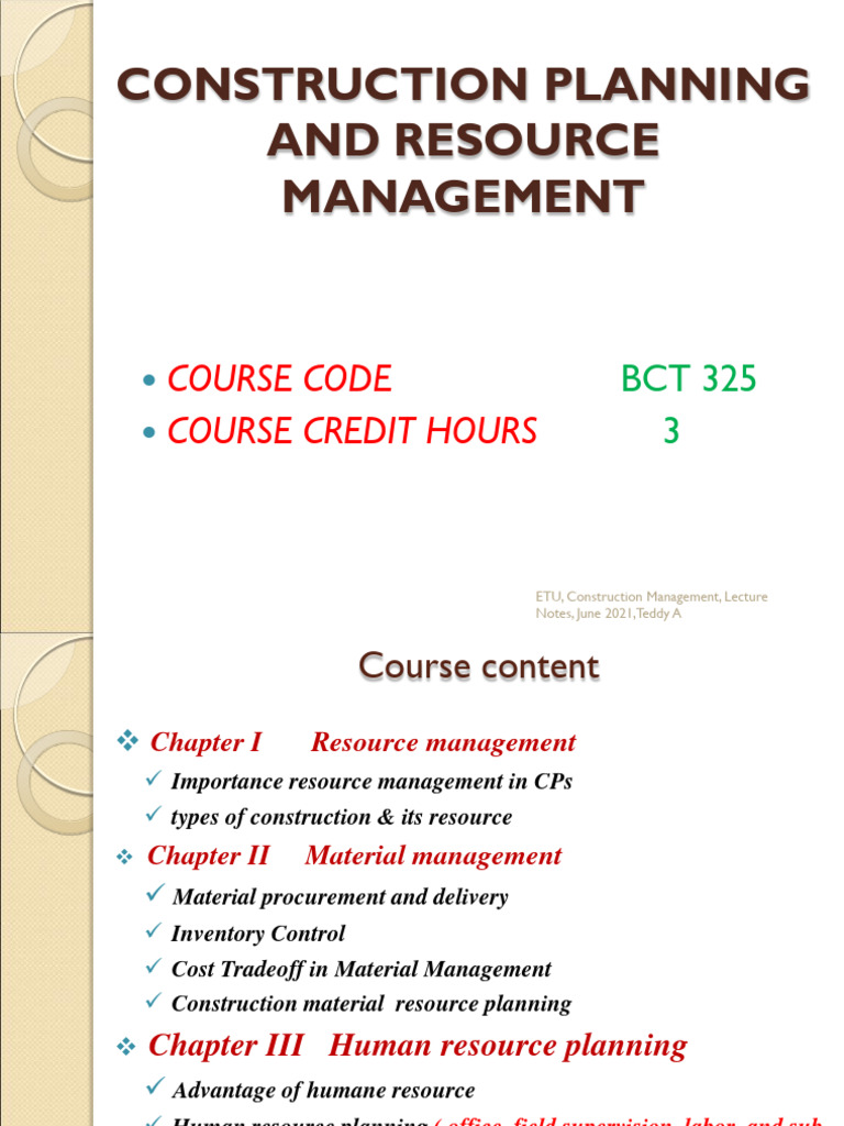 Construction Planning & Resource Management | PDF | Quality (Business ...