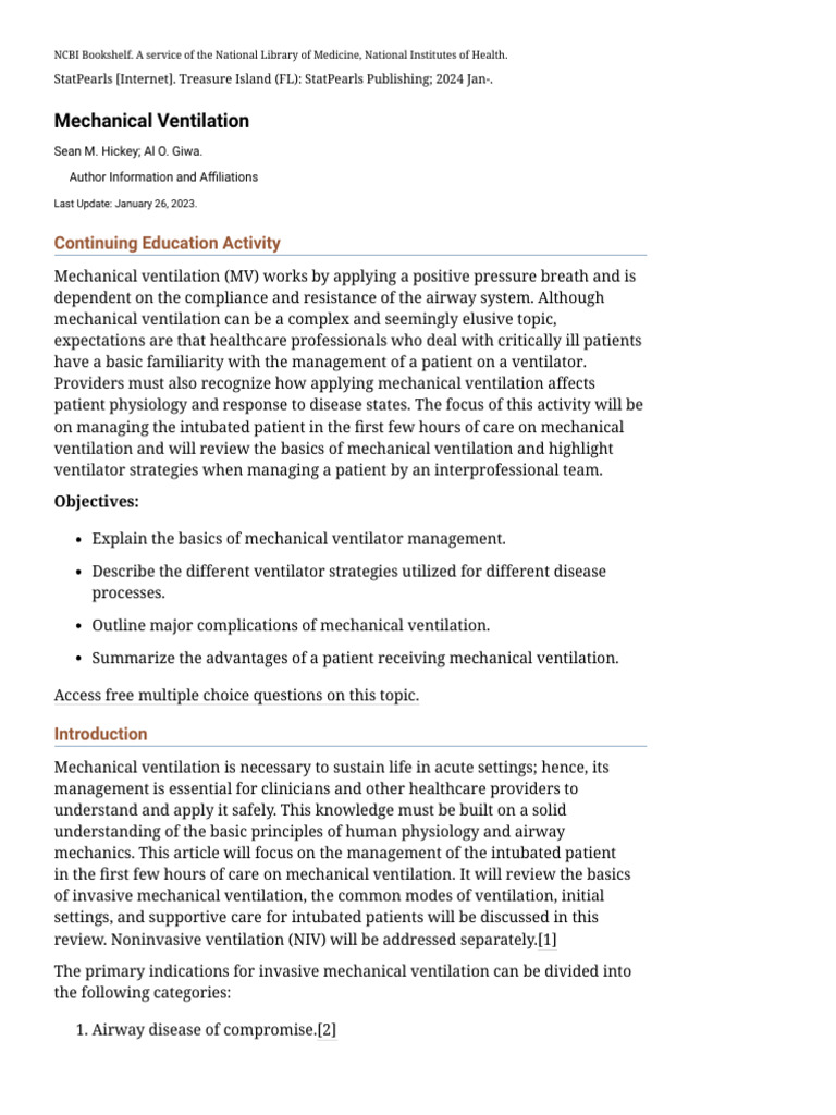 Mechanical Ventilation StatPearls NCBI Bookshelf PDF Exhalation