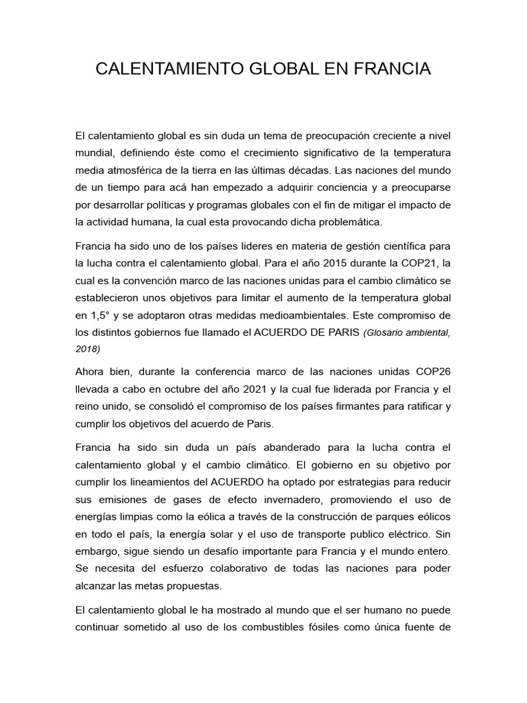 Francia y el Calentamiento Global | PDF | Cambio climático | Mitigación ...