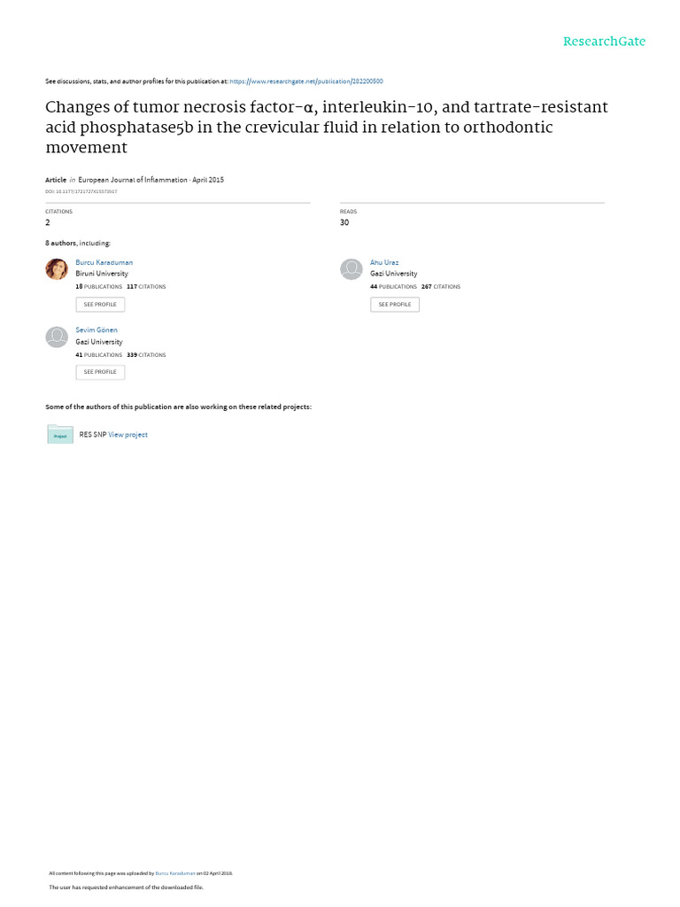 Changes of Tumor Necrosis Factor A Interleukin 10 | PDF ...
