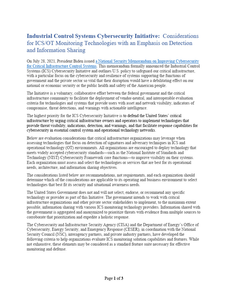 ICS Cybersecurity Monitoring Technology Guide | PDF | Computer Security ...