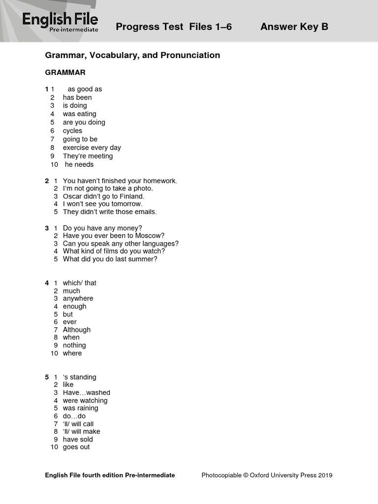 EF4e Preint Progresstest 1 6b AK | PDF | English Language | Linguistics