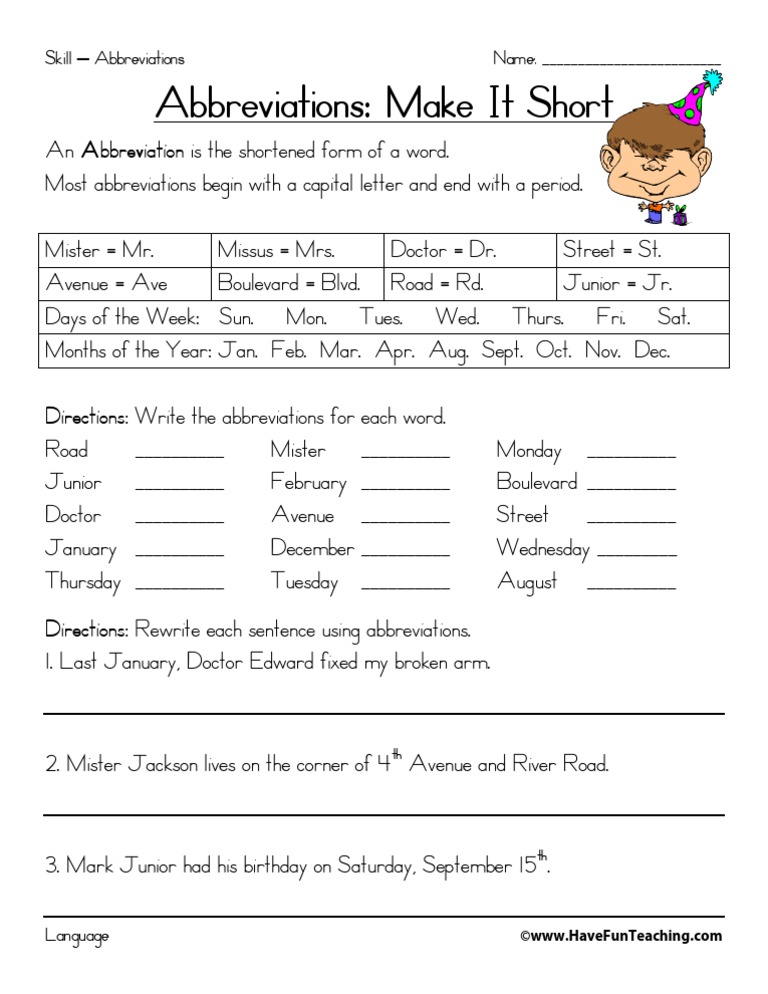 Abbreviations Worksheet Pdf