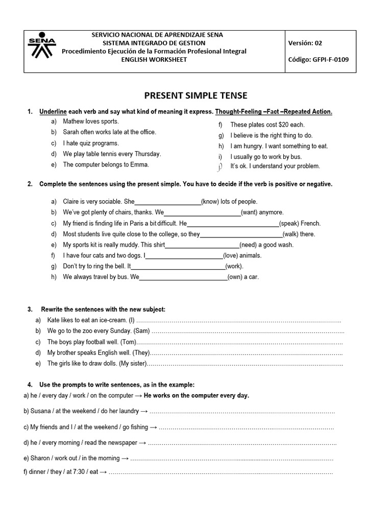 Present Simple Exercises Worksheet | PDF | Linguistic Typology | Languages