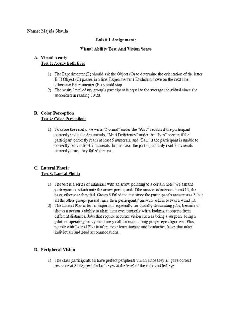 Visual Ability Test Results Summary | PDF | Visual Acuity | Neuroscience