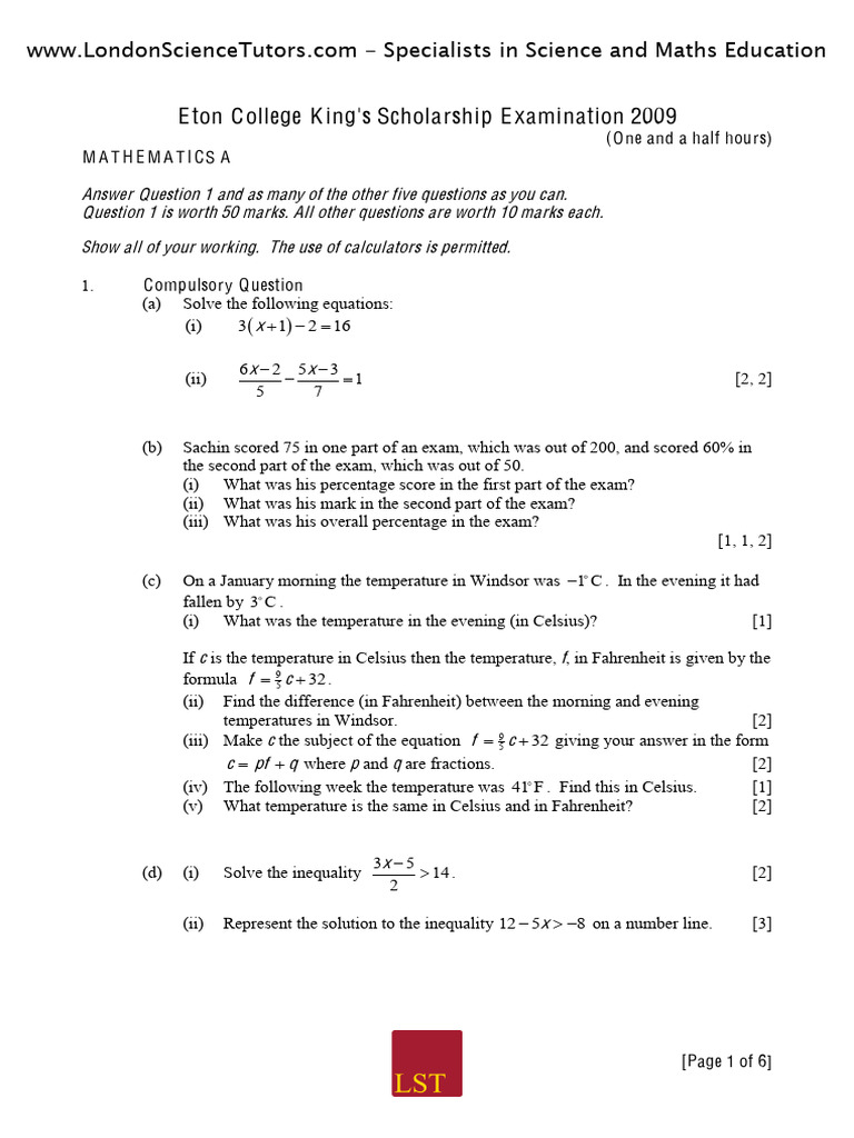 Eton - KS - MathsAPaper - 2009 | PDF | Circle | Triangle