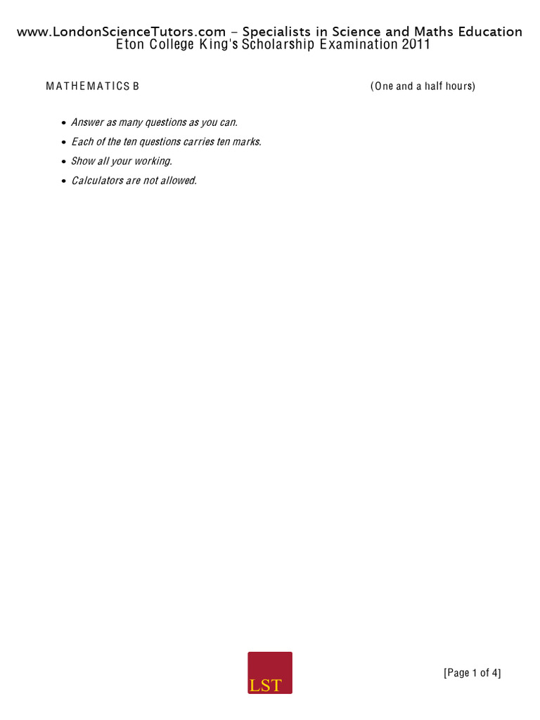 Eton College Mathematics Exam 2011 | PDF | Speed | Triangle