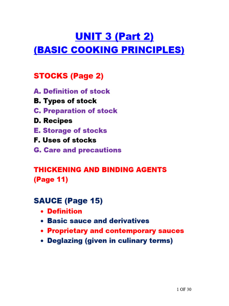 UNIT 3 - Basic Cooking Principles (Stocks & Sauces) | PDF | Stock (Food ...