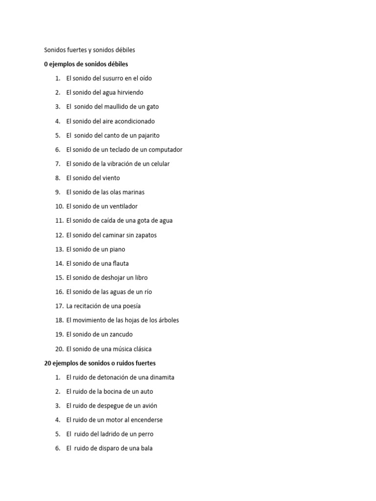 Ejemplos de Sonidos Fuertes y Débiles | PDF | Libros para adolescentes