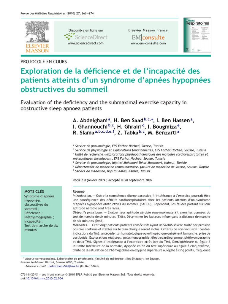 Évaluation de l'incapacité dans le SAHOS | PDF | Syndrome d'apnées du ...