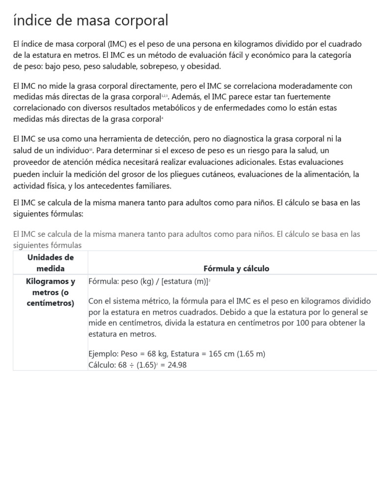 Índice de Masa Corporal | PDF | Salud y bienestar