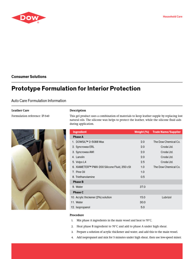 26 1590 01 Prototype Formulation Interior Leather Care PDF Silicone