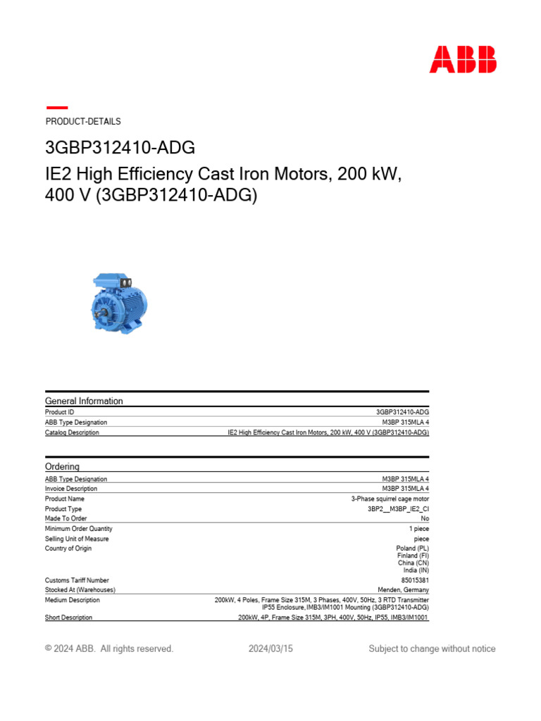 IMB3/IM1001 200kW Cast Iron Motor | PDF | Electric Motor | Alternating ...