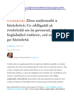 UPDATE Ziua Națională A Bicicletei - Ce Obligații Și Restricții Au În Prezent, Potrivit Legislației Rutiere, Cei Ce Merg Pe Bicicletă