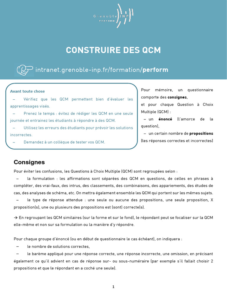 Conseils pour réussir un QCM | PDF | Choix multiple