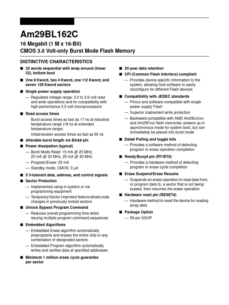 AMD Am29BL162C 16Mb Flash Memory Specs | PDF | Flash Memory | Booting