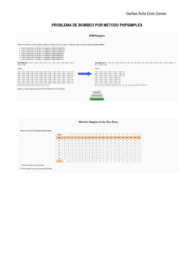 Problema de Bombeo PHPSimplex | PDF