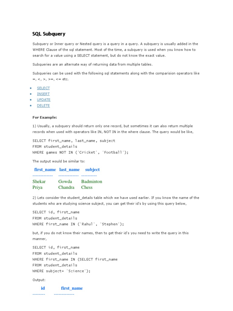 SQL Subquery | PDF | Sql | Information Technology Management