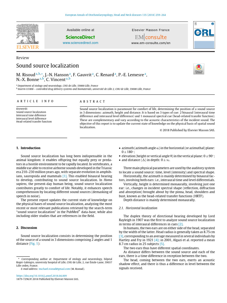 Risoud - Sound Source Localization | PDF | Audiology | Senses