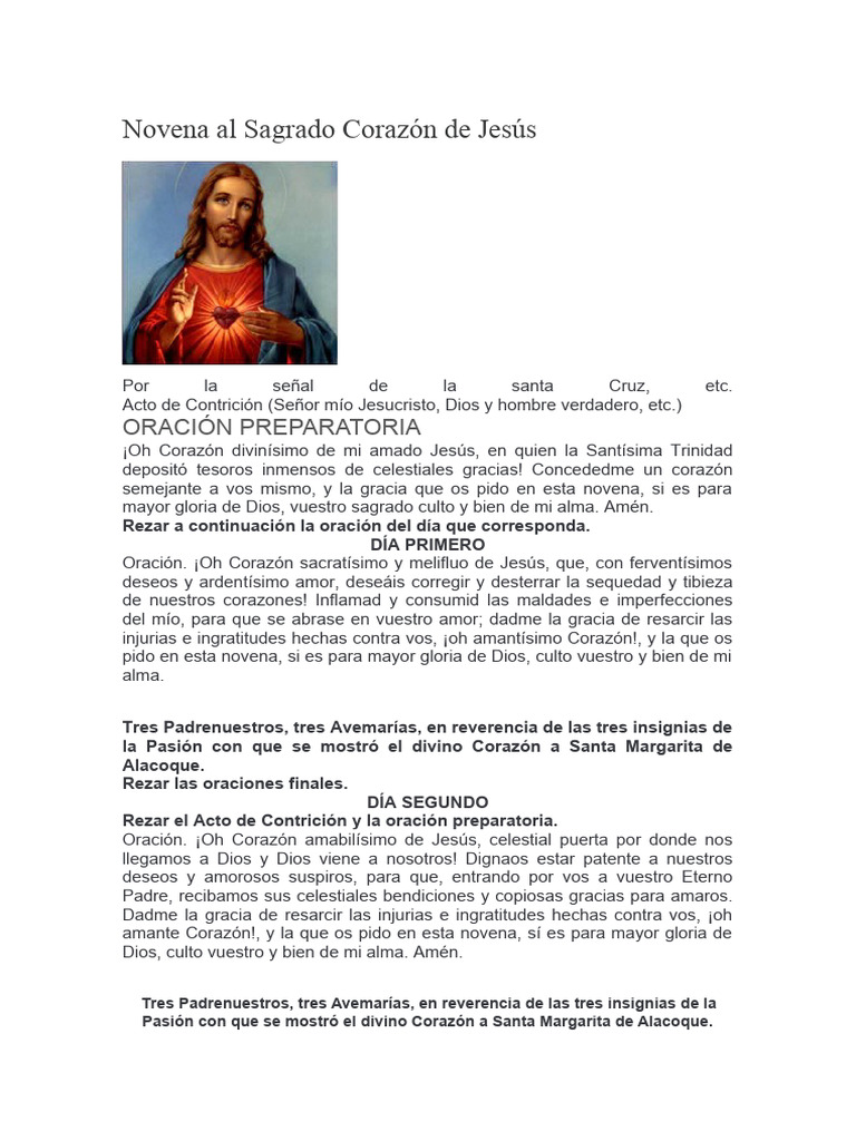 Novena Al Sagrado Corazón de Jesus | PDF | Oración | orador del Señor