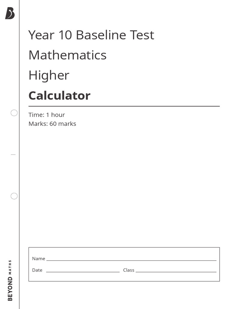 Year 10 Maths Baseline Test Paper | PDF | Area | Mathematics