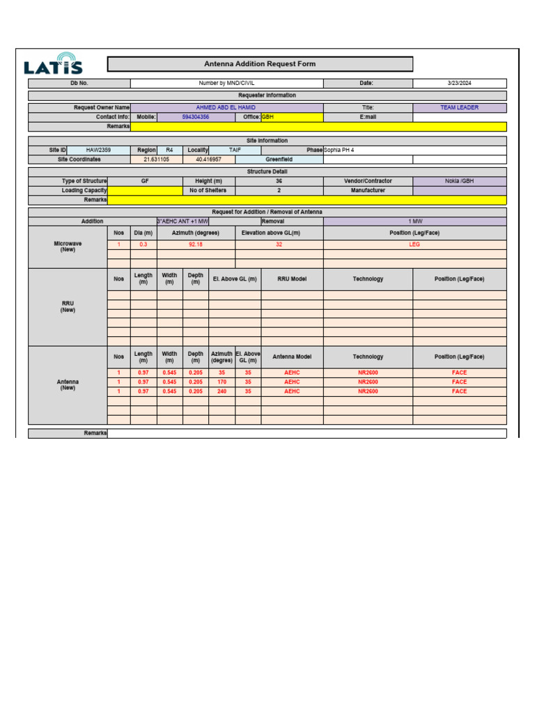AEHC Antenna Addition Request Form | PDF | Electrodynamics | Electronic ...