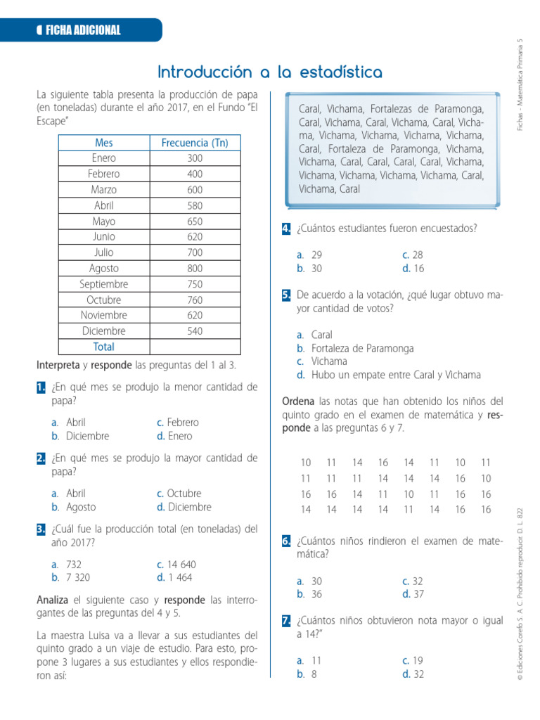 Estadística para Quinto de Primaria | PDF