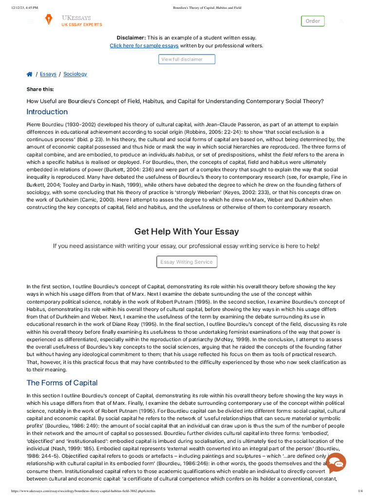 Bourdieu's Capital, Habitus, and Field Explained | PDF | Social Capital ...