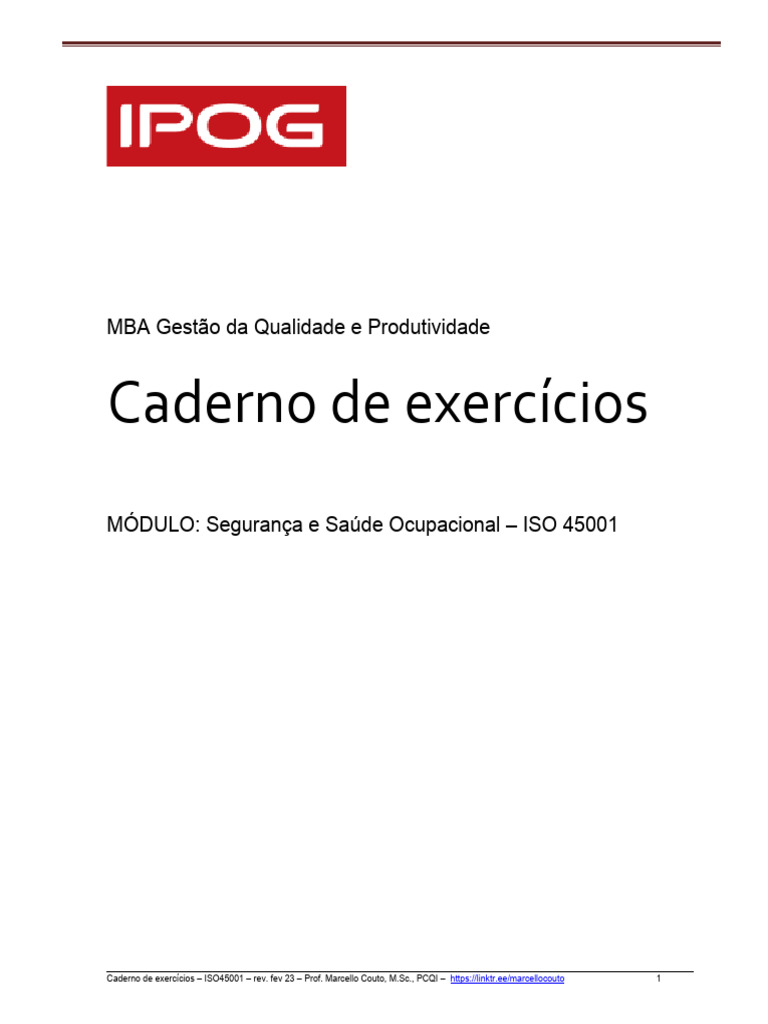 Exercícios ISO 45001 para MBA em Qualidade | PDF | Intenção | Evidência