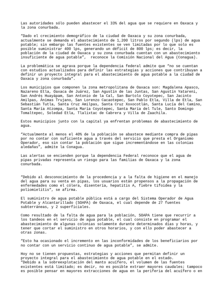 Crisis del agua en Oaxaca: escasez y riesgos | PDF | Agua | Agua ...