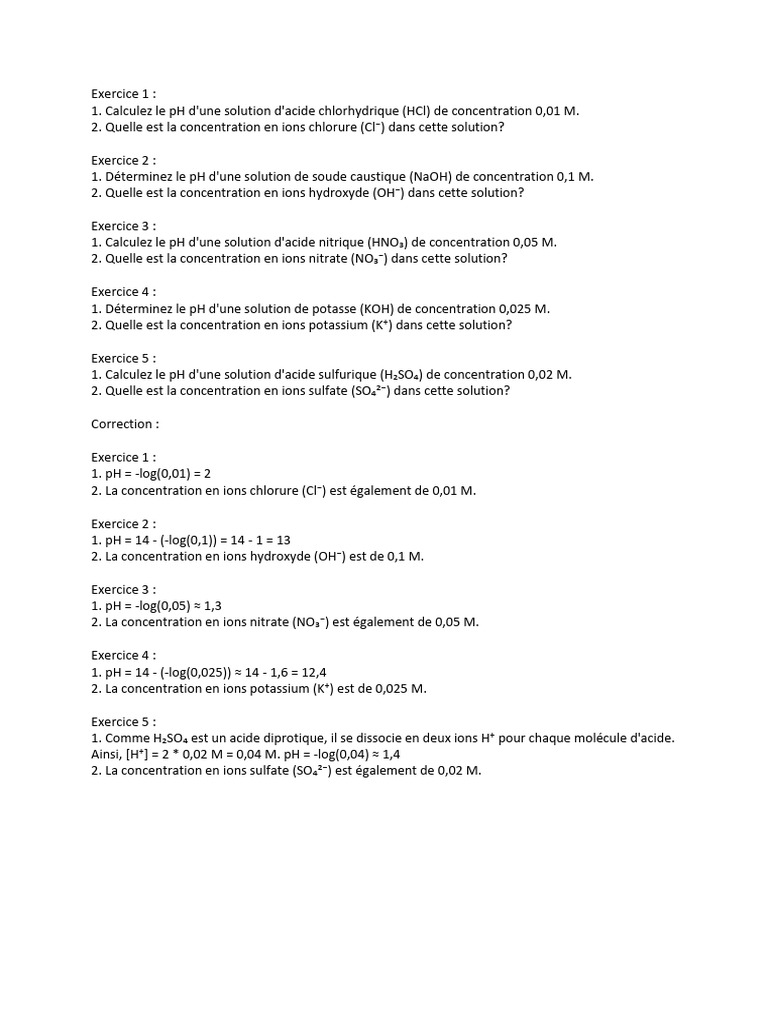 Calculs de pH pour acides et bases | PDF | Sciences et mathématiques