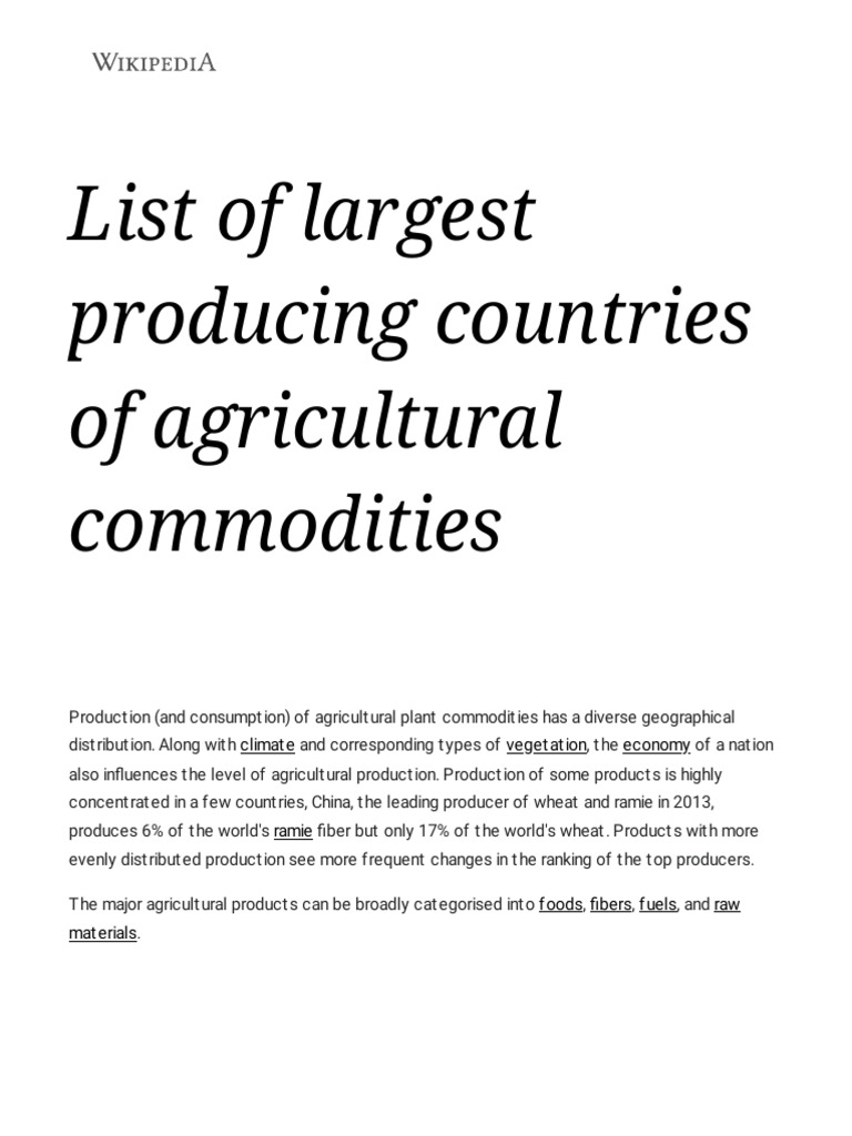 List of largest producing countries of agricultural commodities