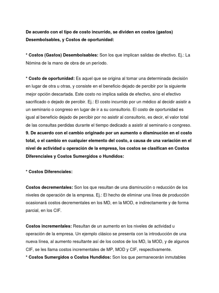 Clasificación y Tipos de Costos Empresariales | PDF | Business | Costo ...