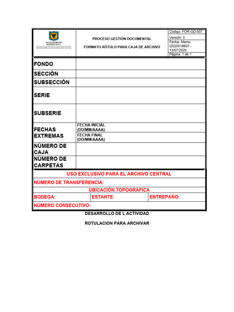 Rotulo para Caja de Archivo | PDF | Gestión de registros | Archivo de ...