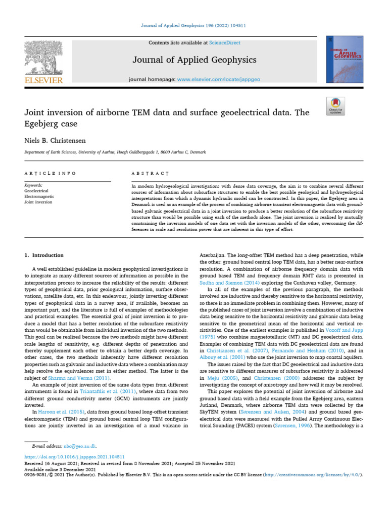 Joint Inversion of Airborne TEM Data and Surface Geoelectrical Data ...