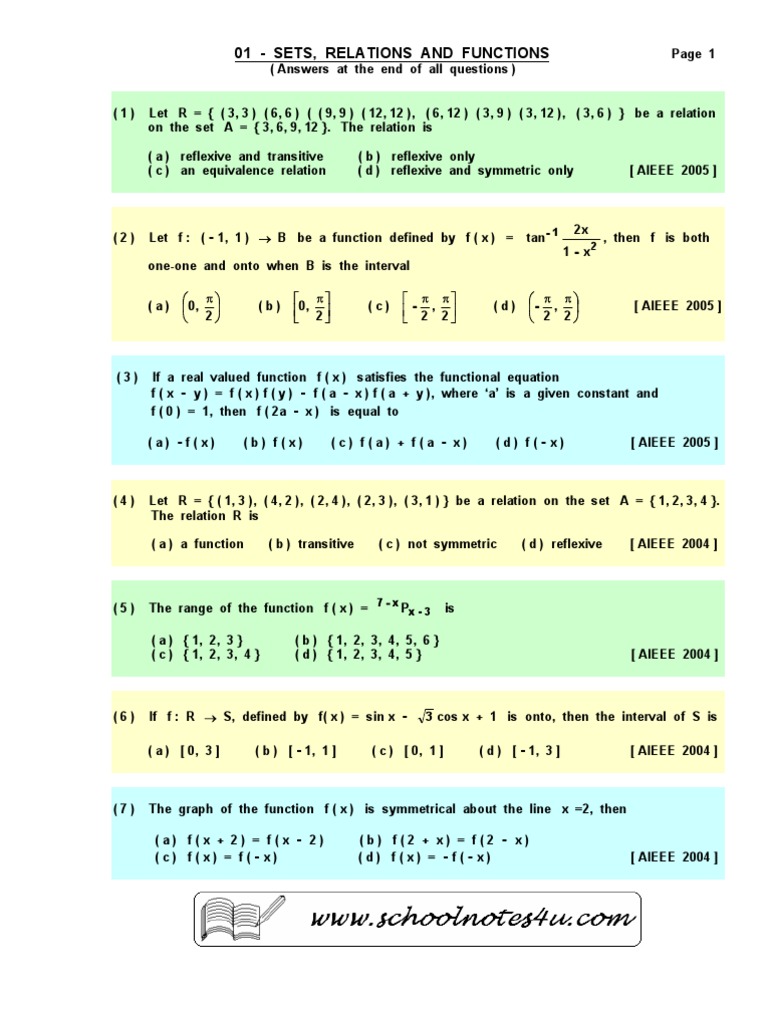 01 Sets Relations And Functions Pi Function Mathematics
