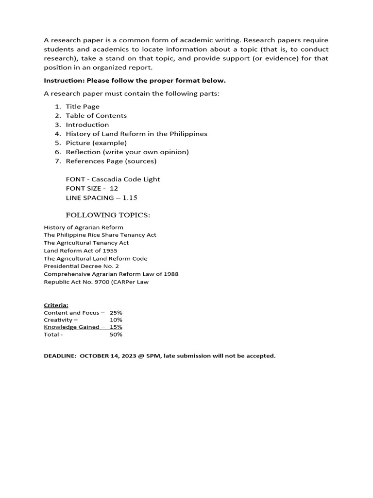 Research Paper on Philippine Land Reform | PDF