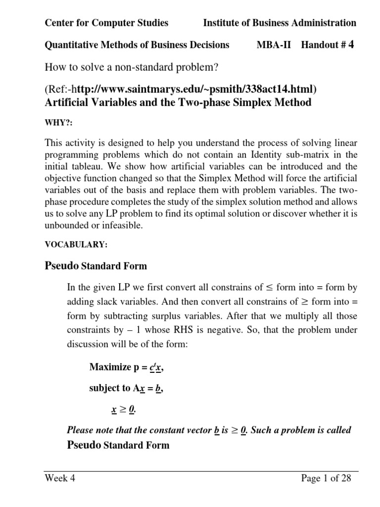 Lec4 Phase I of Simplex Method | PDF | Applied Mathematics ...