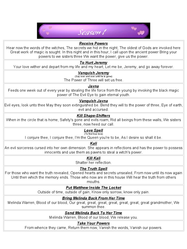 Charmed 1-5 Series Spells | Magic (Paranormal) | Witchcraft