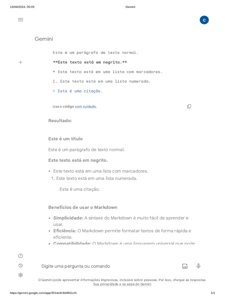 Prompts e Listas em Markdown no Gemini | PDF | Computadores
