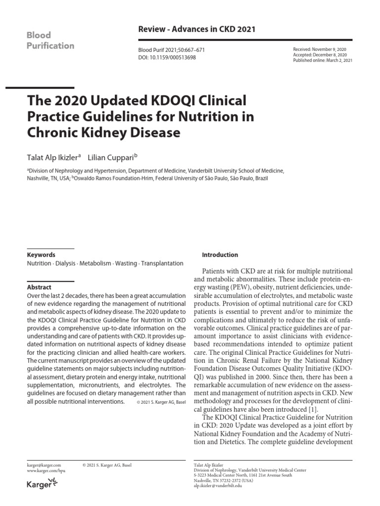 KDOQI 2020 Nutrition Guidelines Update | PDF | Chronic Kidney Disease ...