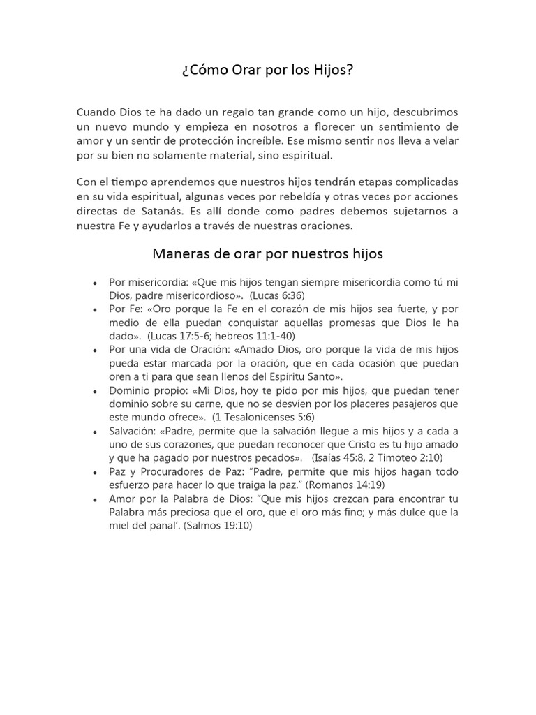 Oraciones Por Los Hijos | PDF | Oración | Amor