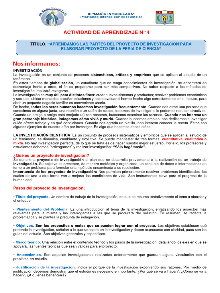 ACTIVIDAD DE APRENDIZAJE N ° 4 1RO C y T. 2024 (Autoguardado) | PDF ...